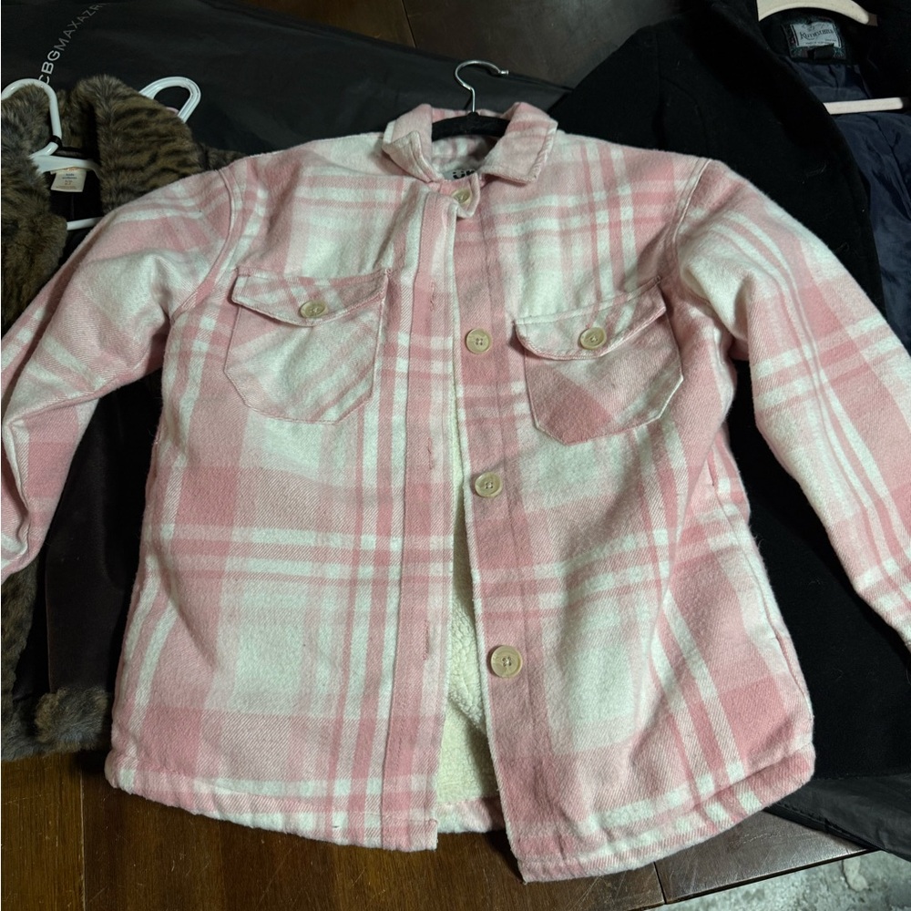 Cozy Pink Plaid Kids Jean Jacket